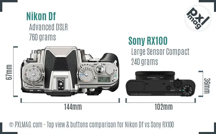 Nikon Df vs Sony RX100 top view buttons comparison