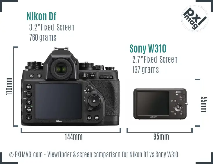 Nikon Df vs Sony W310 Screen and Viewfinder comparison