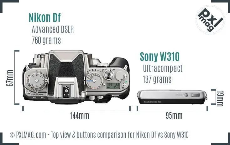 Nikon Df vs Sony W310 top view buttons comparison