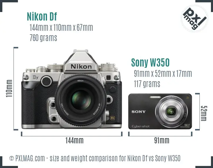Nikon Df vs Sony W350 size comparison