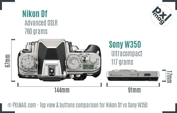 Nikon Df vs Sony W350 top view buttons comparison