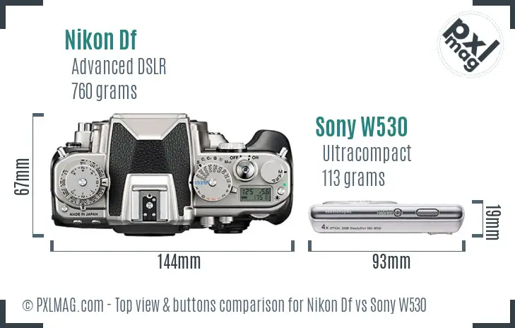 Nikon Df vs Sony W530 top view buttons comparison