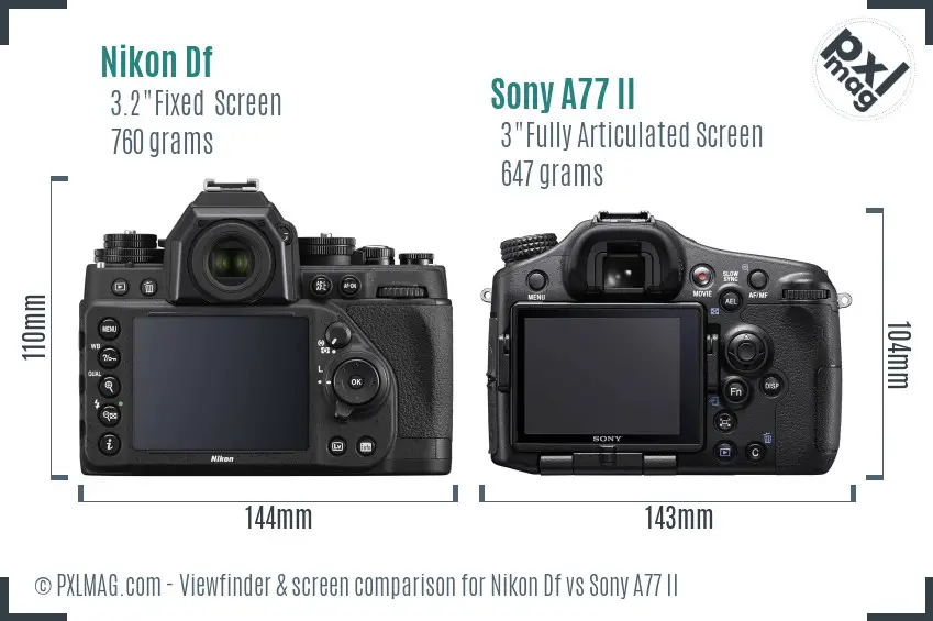Nikon Df vs Sony A77 II Screen and Viewfinder comparison
