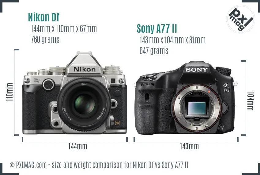 Nikon Df vs Sony A77 II size comparison