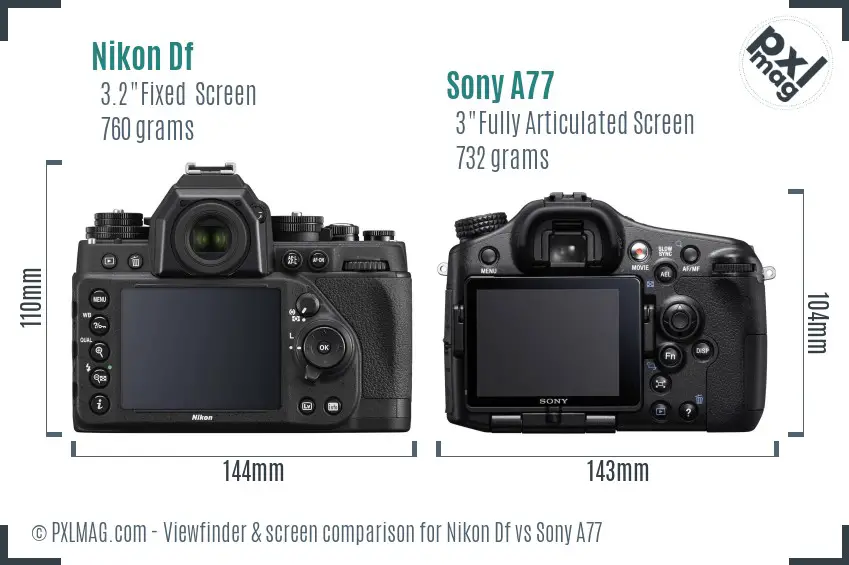 Nikon Df vs Sony A77 Screen and Viewfinder comparison