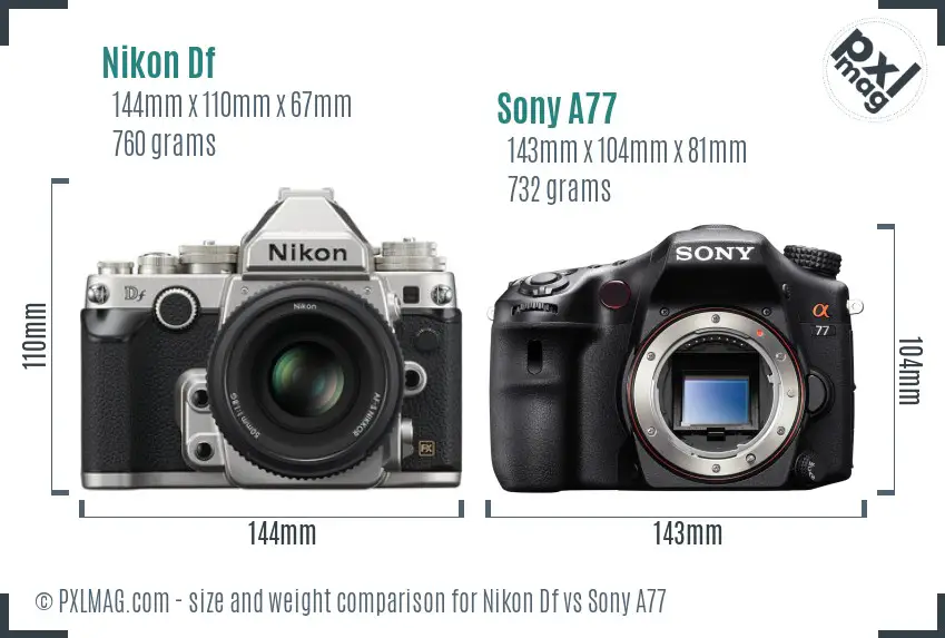 Nikon Df vs Sony A77 size comparison