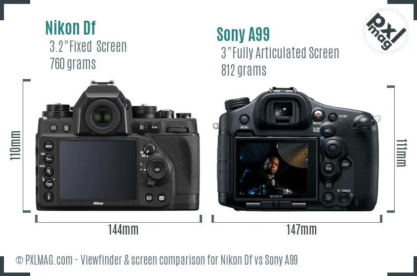 Nikon Df vs Sony A99 Screen and Viewfinder comparison