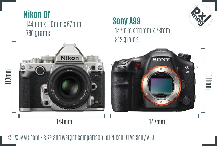 Nikon Df vs Sony A99 size comparison