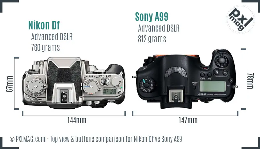 Nikon Df vs Sony A99 top view buttons comparison