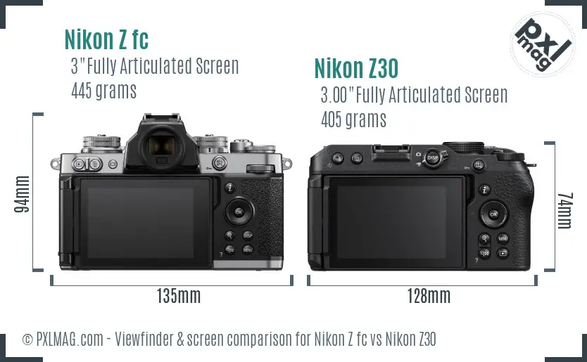 Nikon Z fc vs Nikon Z30 Screen and Viewfinder comparison