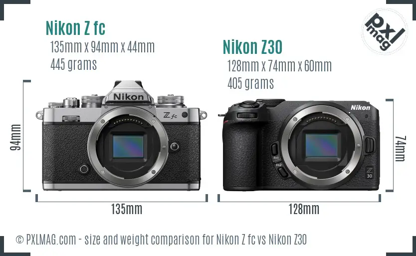 Nikon Z fc vs Nikon Z30 size comparison