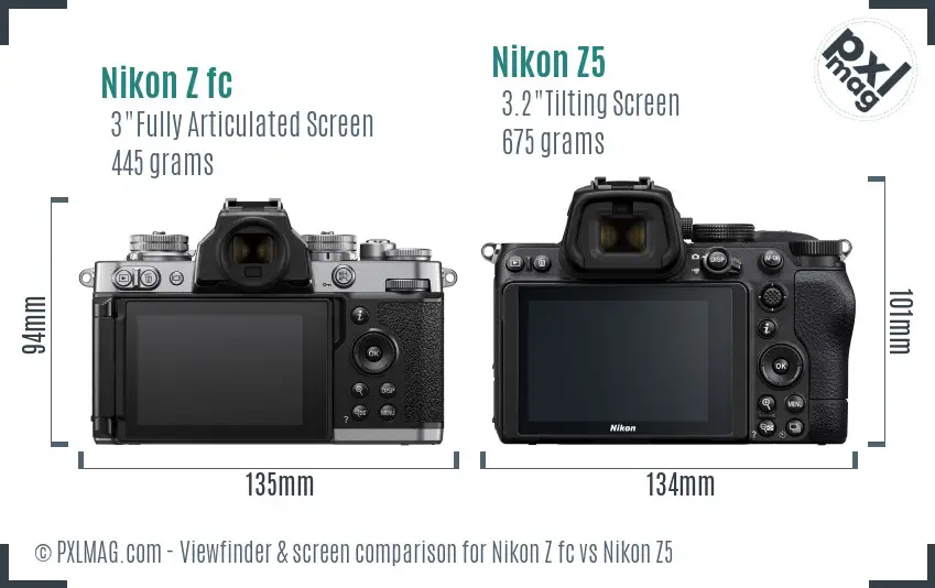 Nikon Z fc vs Nikon Z5 Screen and Viewfinder comparison