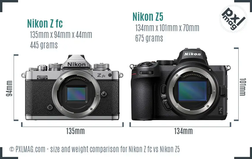 Nikon Z fc vs Nikon Z5 size comparison