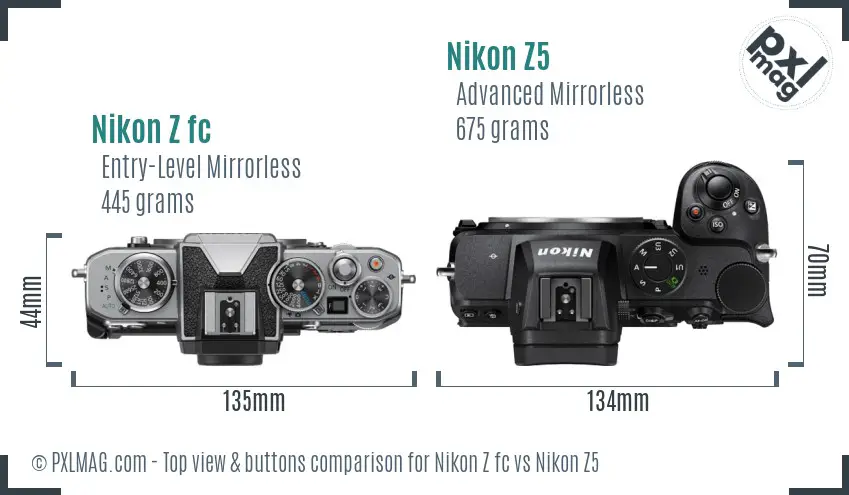 Nikon Z fc vs Nikon Z5 top view buttons comparison