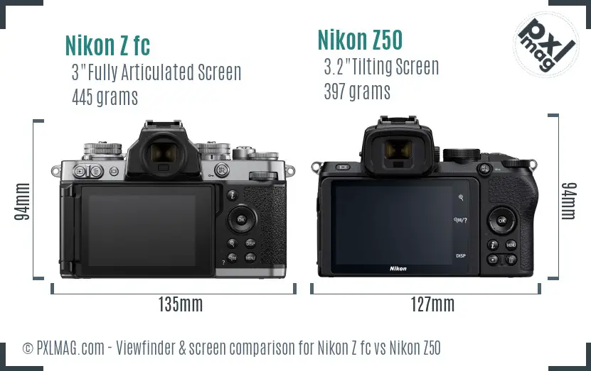 Nikon Z fc vs Nikon Z50 Screen and Viewfinder comparison
