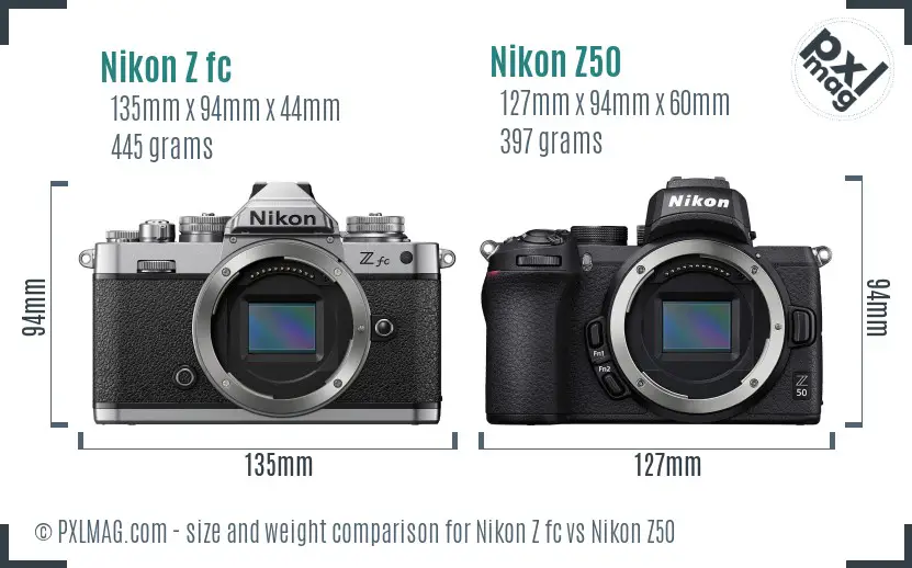 Nikon Z fc vs Nikon Z50 size comparison