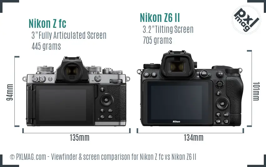 Nikon Z fc vs Nikon Z6 II Screen and Viewfinder comparison