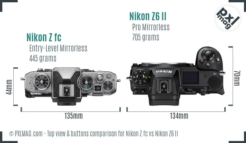 Nikon Z fc vs Nikon Z6 II top view buttons comparison