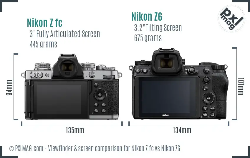 Nikon Z fc vs Nikon Z6 Screen and Viewfinder comparison