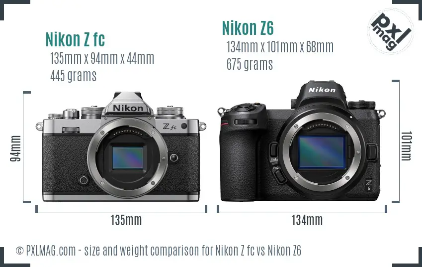 Nikon Z fc vs Nikon Z6 size comparison
