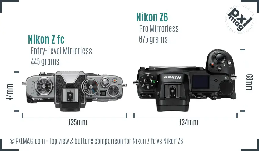 Nikon Z fc vs Nikon Z6 top view buttons comparison
