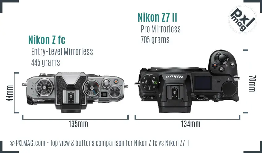 Nikon Z fc vs Nikon Z7 II top view buttons comparison