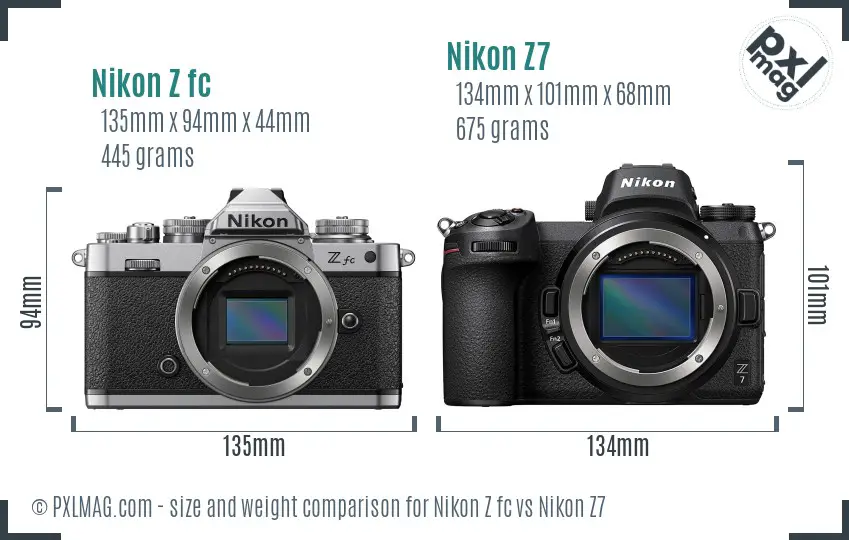 Nikon Z fc vs Nikon Z7 size comparison