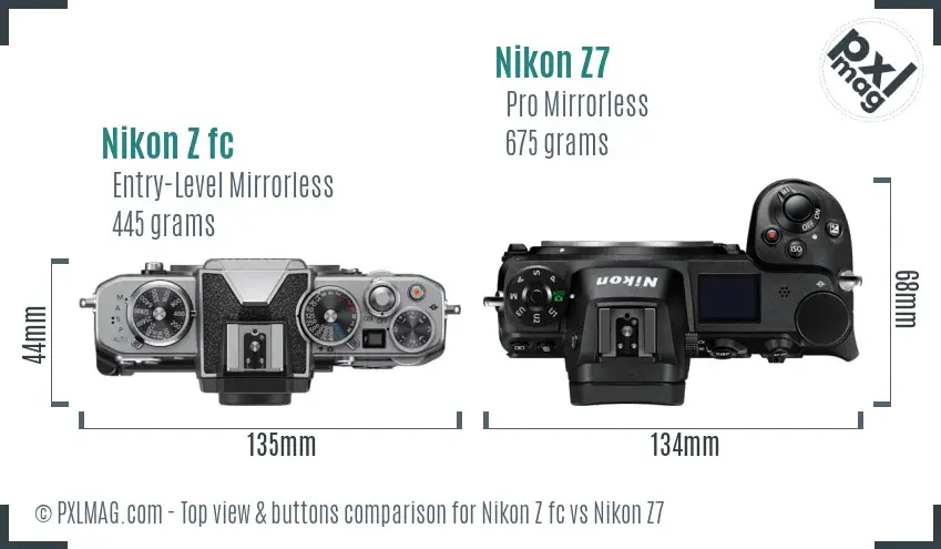 Nikon Z fc vs Nikon Z7 top view buttons comparison