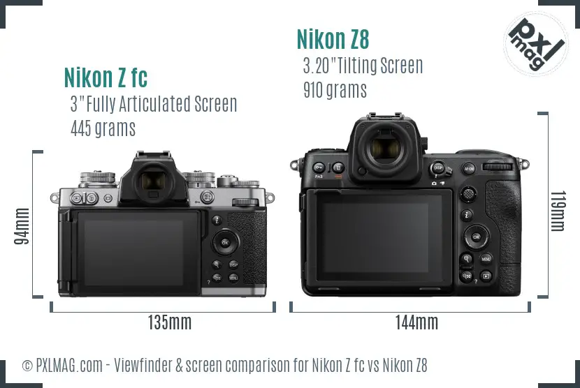 Nikon Z fc vs Nikon Z8 Screen and Viewfinder comparison