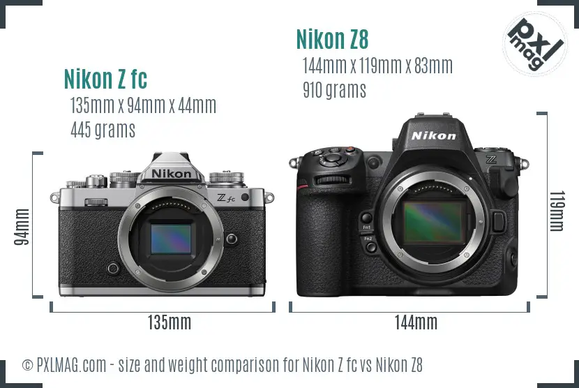 Nikon Z fc vs Nikon Z8 size comparison