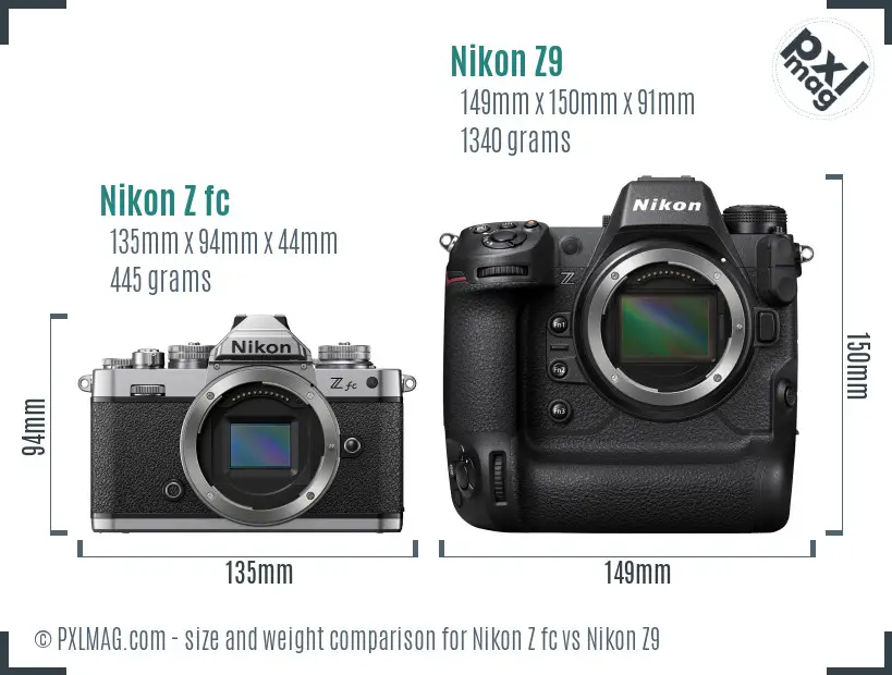 Nikon Z fc vs Nikon Z9 size comparison