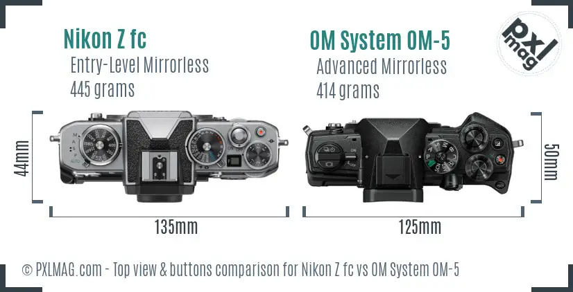 Nikon Z fc vs OM System OM-5 top view buttons comparison