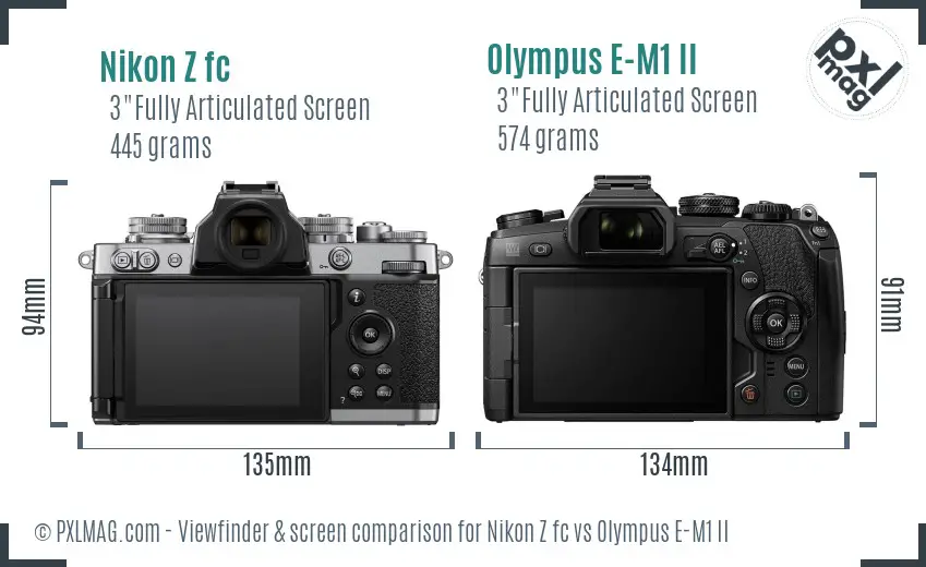 Nikon Z fc vs Olympus E-M1 II Screen and Viewfinder comparison