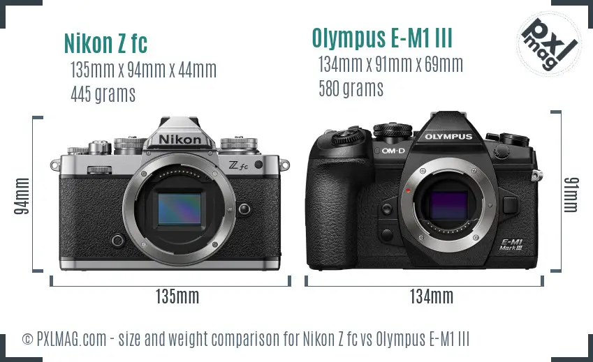 Nikon Z fc vs Olympus E-M1 III size comparison Nikon Z fc vs Olympus E-M1 III size comparison