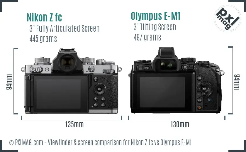 Nikon Z fc vs Olympus E-M1 Screen and Viewfinder comparison