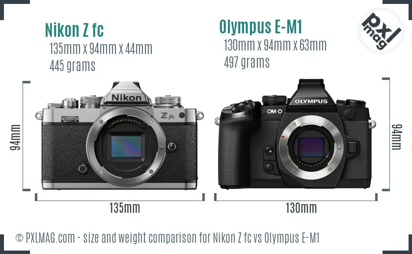 Nikon Z fc vs Olympus E-M1 size comparison