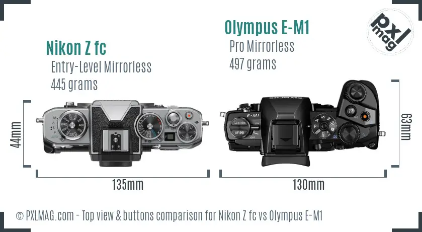 Nikon Z fc vs Olympus E-M1 top view buttons comparison