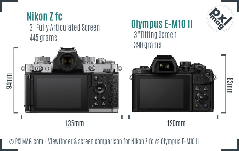 Nikon Z fc vs Olympus E-M10 II Screen and Viewfinder comparison