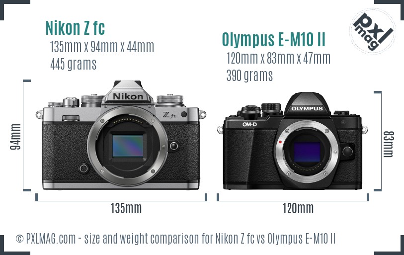 Nikon Z fc vs Olympus E-M10 II size comparison Nikon Z fc vs Olympus E-M10 II size comparison