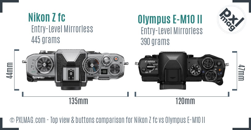 Nikon Z fc vs Olympus E-M10 II top view buttons comparison