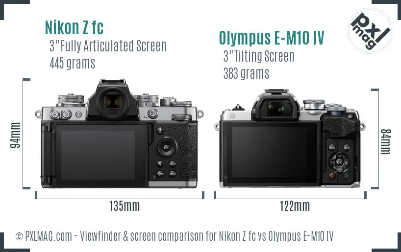 Nikon Z fc vs Olympus E-M10 IV Screen and Viewfinder comparison