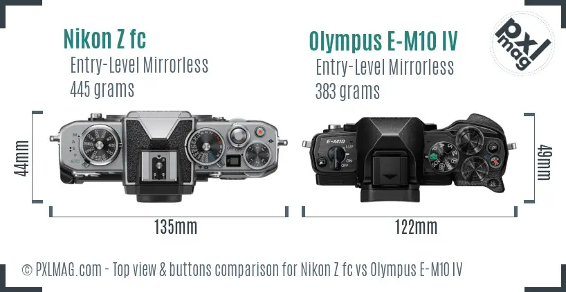 Nikon Z fc vs Olympus E-M10 IV top view buttons comparison