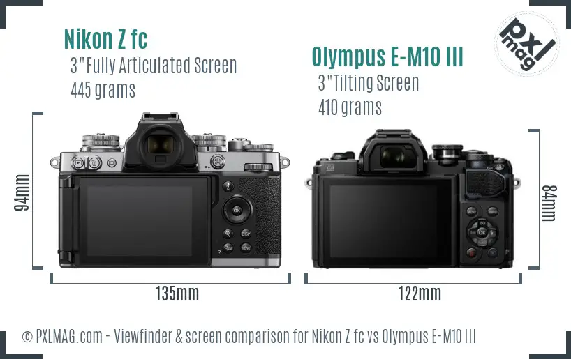 Nikon Z fc vs Olympus E-M10 III Screen and Viewfinder comparison