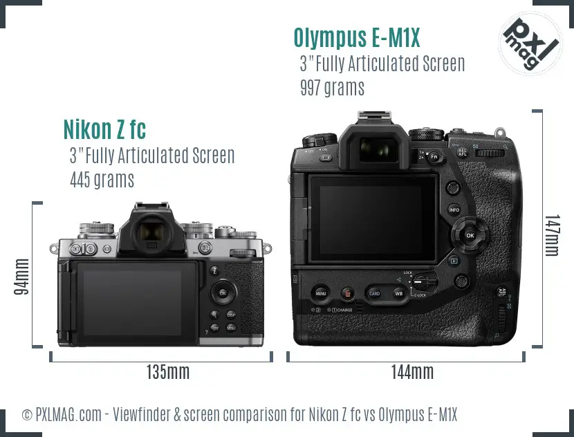 Nikon Z fc vs Olympus E-M1X Screen and Viewfinder comparison