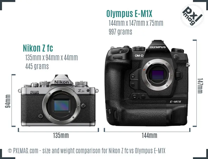 Nikon Z fc vs Olympus E-M1X size comparison