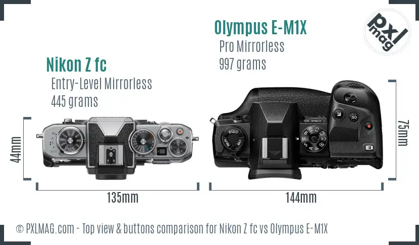 Nikon Z fc vs Olympus E-M1X top view buttons comparison