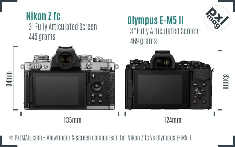 Nikon Z fc vs Olympus E-M5 II Screen and Viewfinder comparison