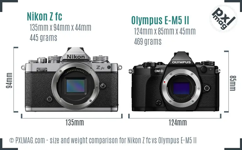 Nikon Z fc vs Olympus E-M5 II size comparison