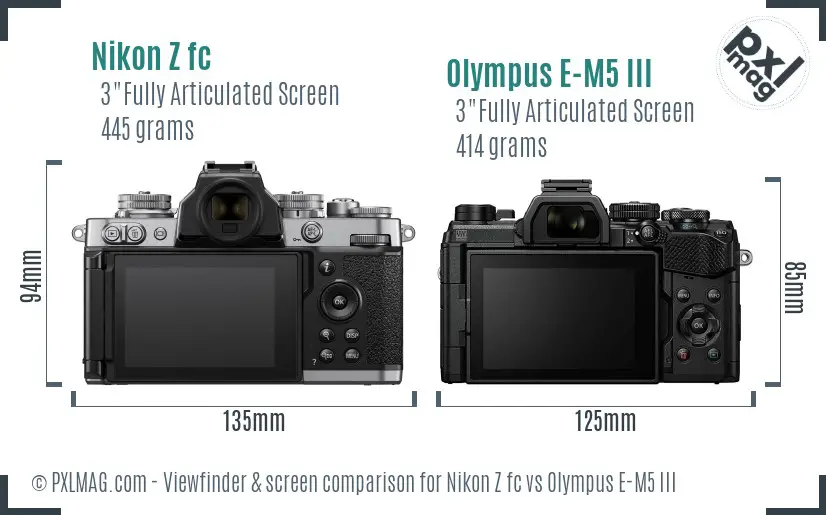 Nikon Z fc vs Olympus E-M5 III Screen and Viewfinder comparison
