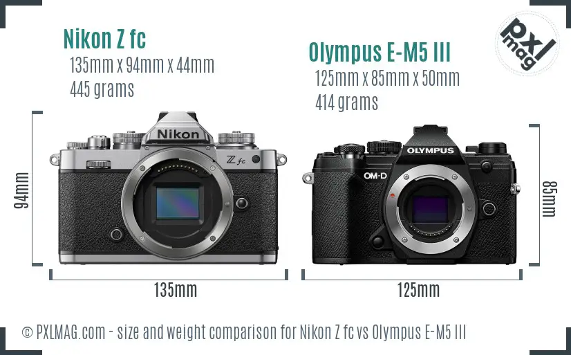 Nikon Z fc vs Olympus E-M5 III size comparison